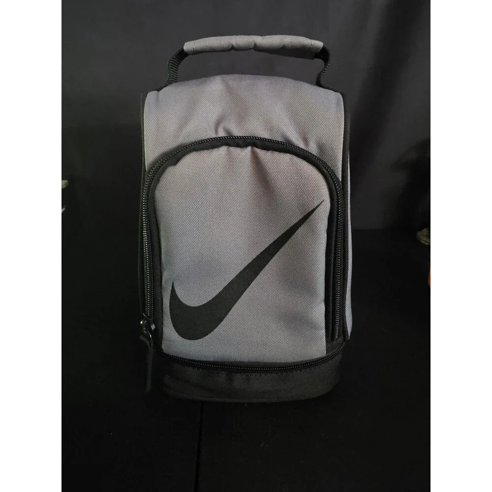 Nike Lunchbox Gray Insulated Zipper Pouch Top Handle Bottom Zip Black Swoosh